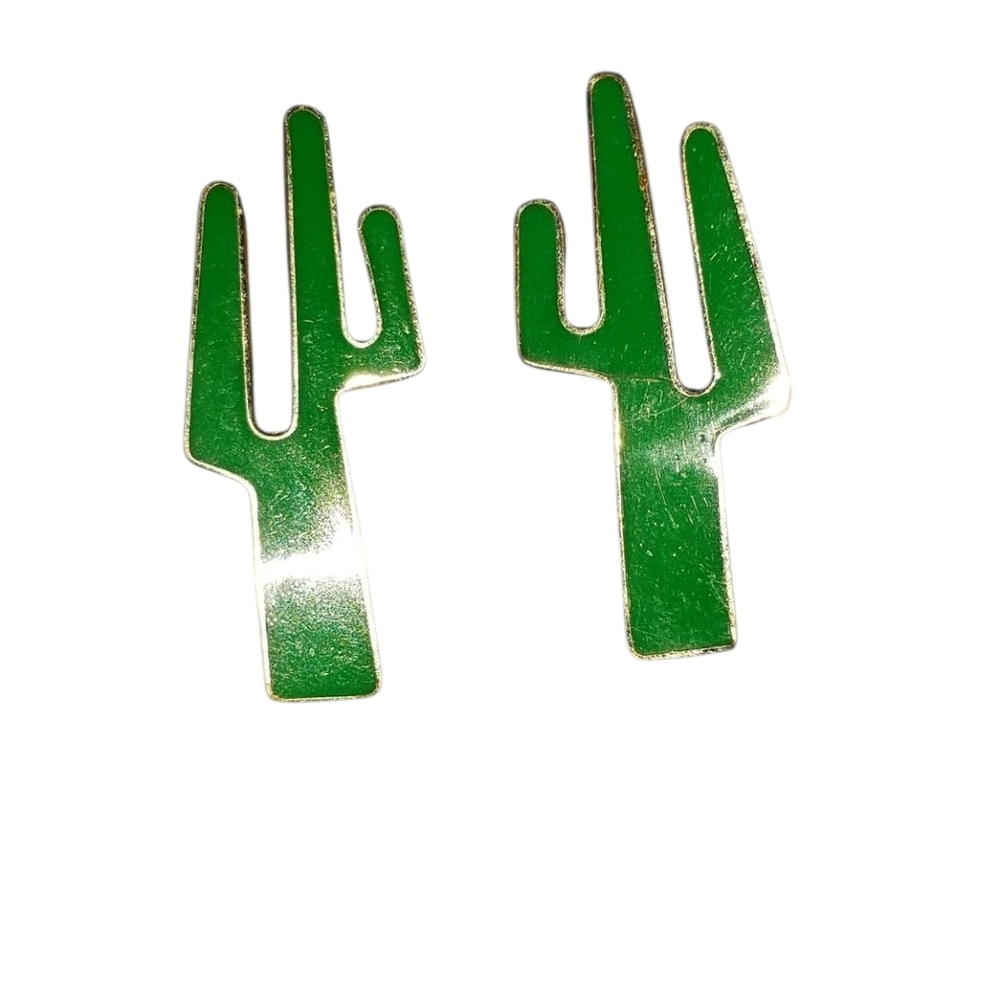 Silver & Enamel Vintage Saguaro Cactus Earrings